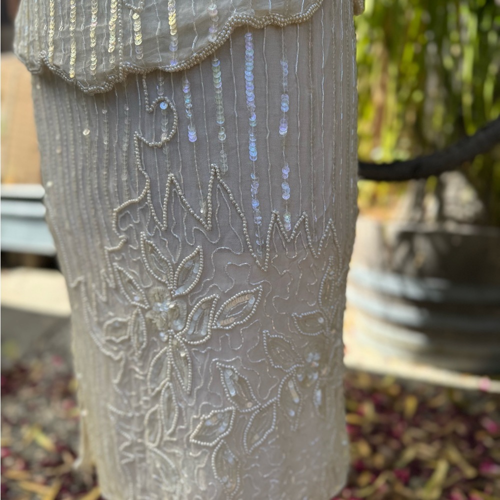 Two Piece Silk Beaded 80s Dress - Picture 3 of 7